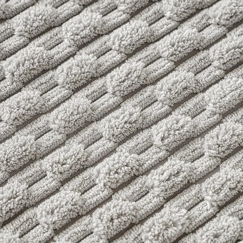Pompom Grey Stripe Texture Corduroy Farmhouse Cute Luxury Soft Pillow Cover Set - Picture 5 of 7